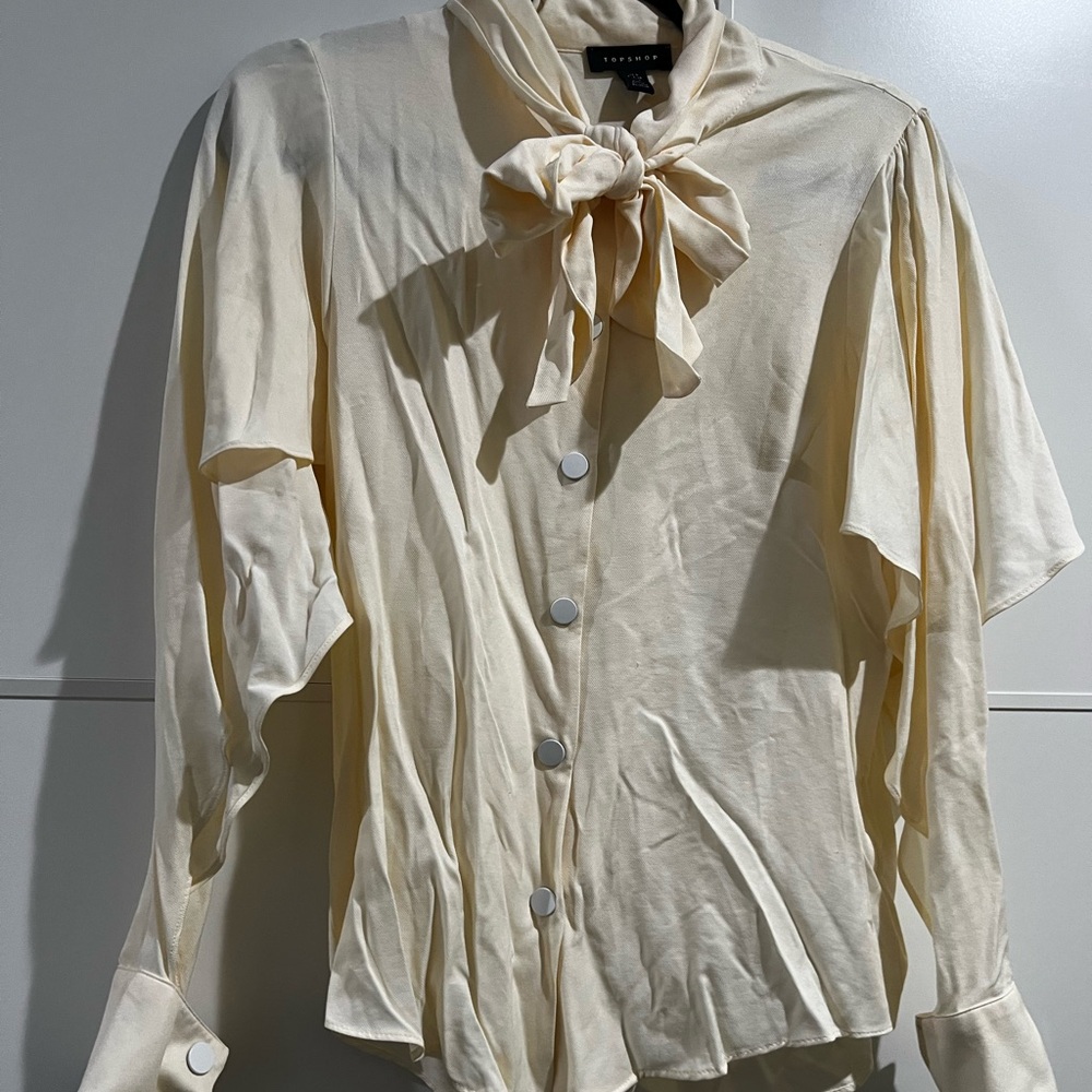 Topshop Cream Blouse with Elegant Bow